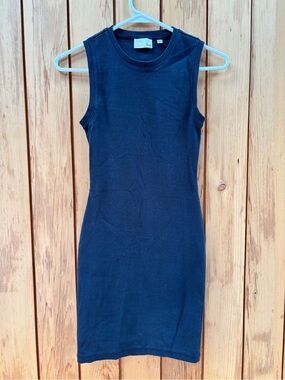 Aritzia Wilfred Free Fitted Sleeveless Crewneck Mini Dress Black XXS